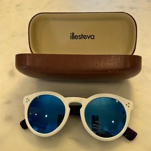 Illesteva Leonard Sunglasses Tortoise & White Frame w. Blue Mirrored Lens